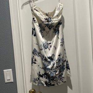 Blue/White Floral Strapless Dress